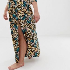ASOS Tropical Animal Print Maxi Skirt with Split Front, Size US 12